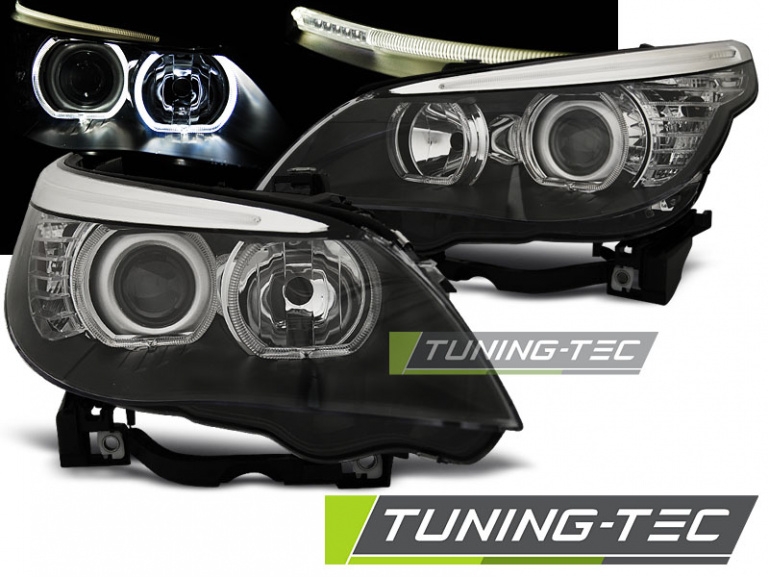 LED Angel Eyes Scheinwerfer für BMW 5er E60/E61 03-07 schwarz